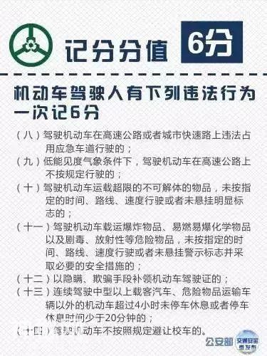 AB、C证扣12分都有什么后果？该怎么处理？附详细交通违法记分表-7.jpg